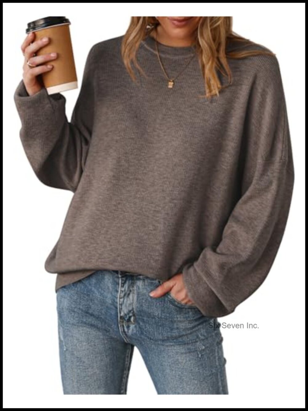 Wool Blend Oversized Sweater Pullover Crewneck Ribbed Long Sleeve